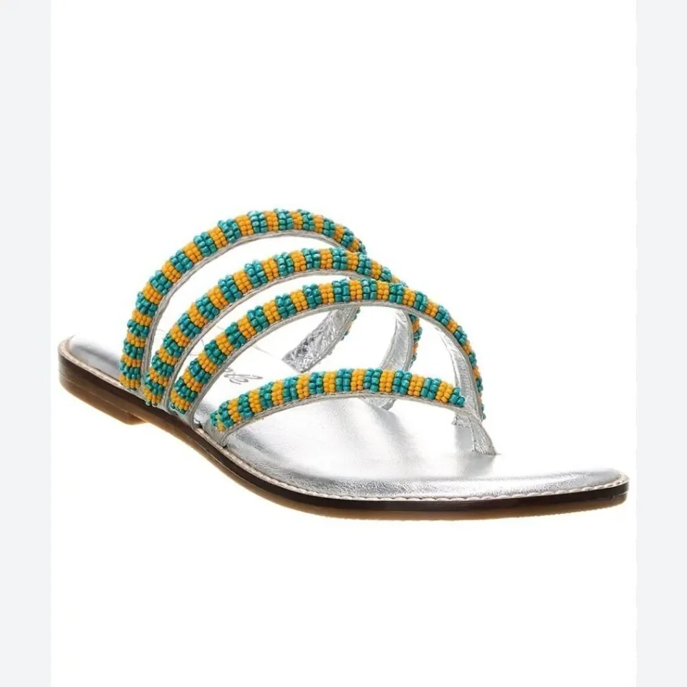 Free People 38.5 BEATRICE BEADED LEATHER SANDAL IN GOLD